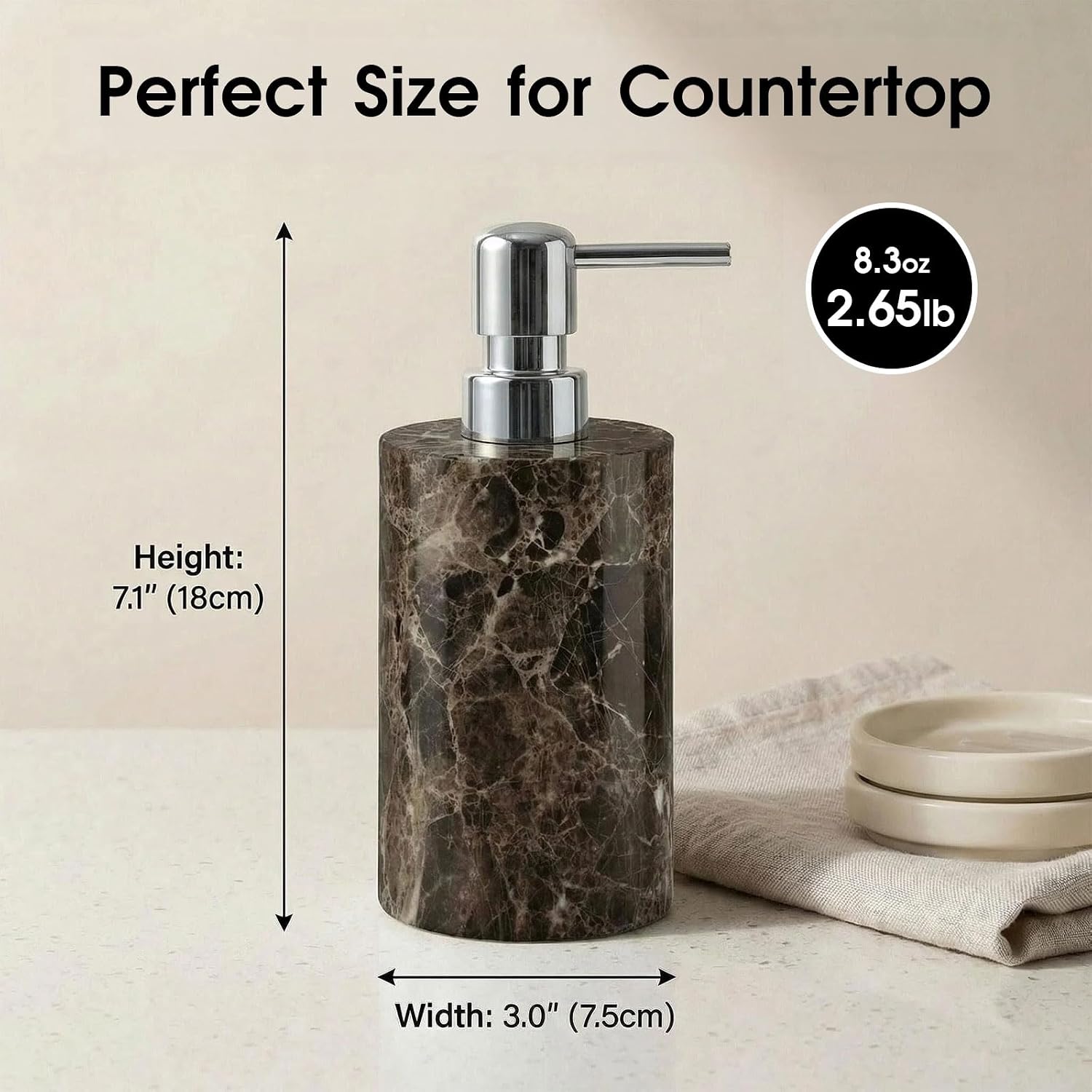 Marble Soap Dispenser, Hand Soap Dispenser for Bathroom Kitchen Countertop - Lotion and Liquid Soap Dispenser (1, Coffee)
