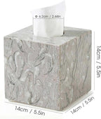 Natural Marble Tissue Box Cover - Square Facial Tissue Holder for Bathroom Vanity, Living Room & Office - Heavyweight Stone Cover fits Standard Cube Boxes, 5.5x5.5in (Gray)