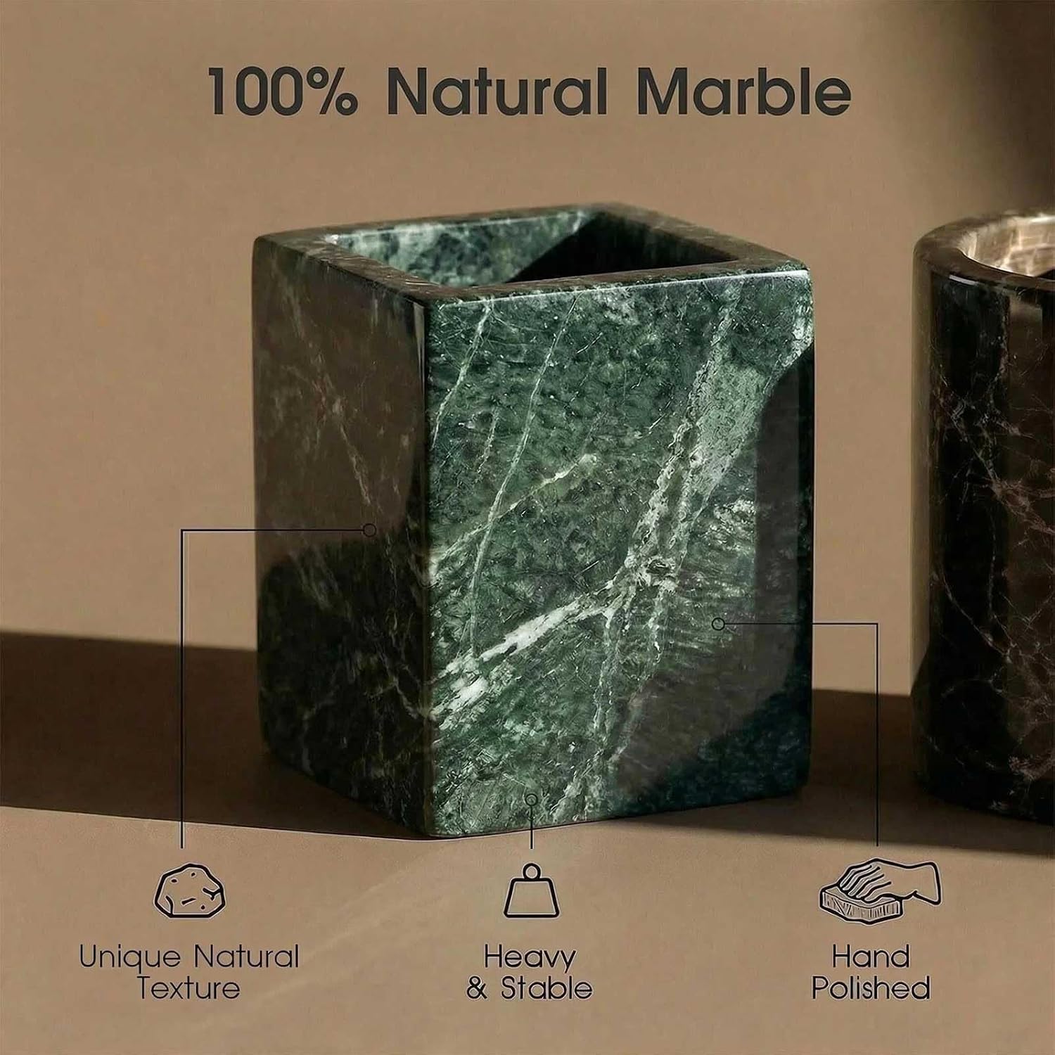 Natural Marble Tray Heavyweight Stone Vanity Tray for Bathroom Countertop, Coffee Table & Dresser - Handcrafted Rectangular Organizer (Green, 9.84" x 4.72" x 1.18")
