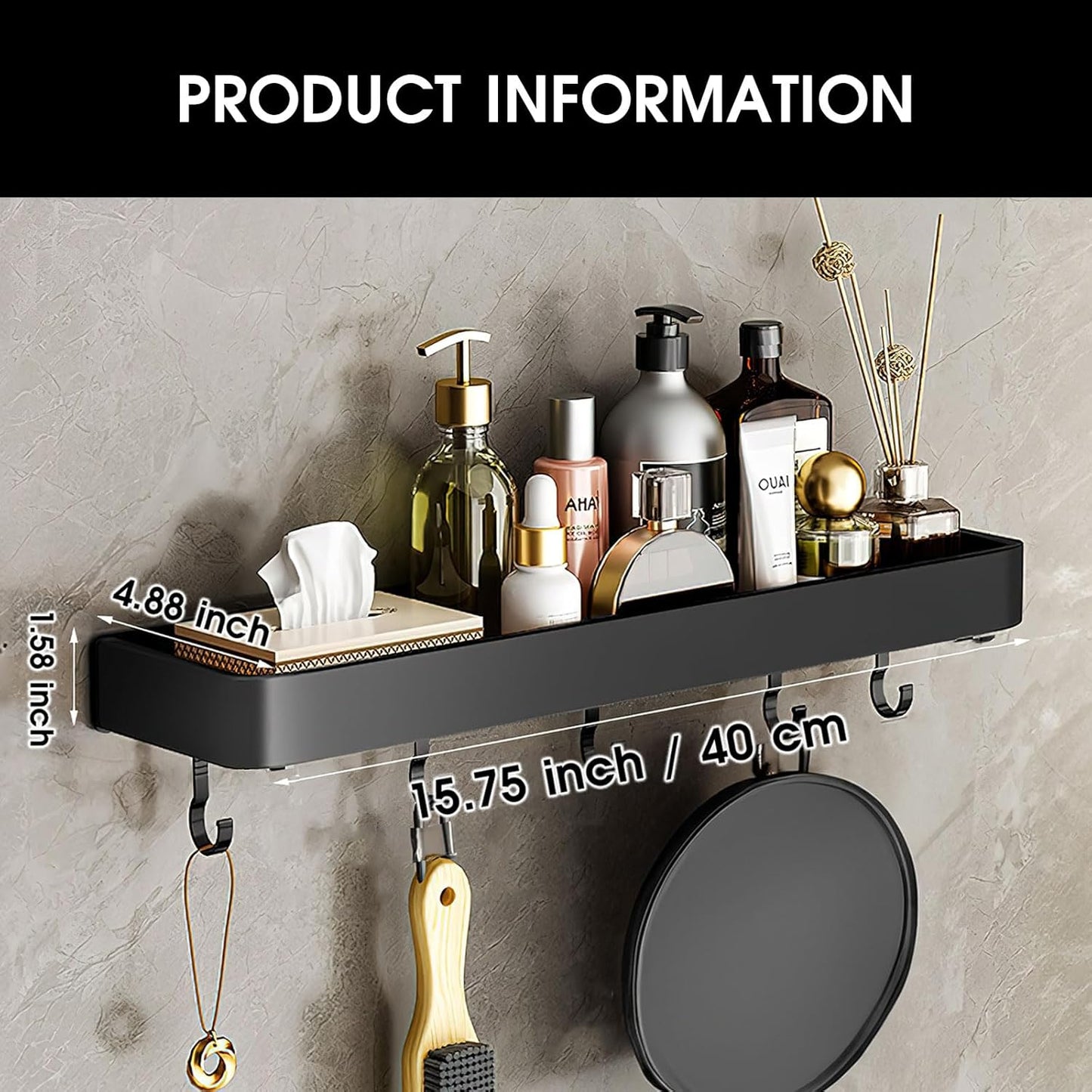 Shower Caddy, Max Size 15.7 Inches,Won't Fall Off Shower Organizer, Rustproof Shower Shelves with Ultra Large Capacity, No Drill Shower Shelf with 5 Movable Hooks (Morden White 2 layer)