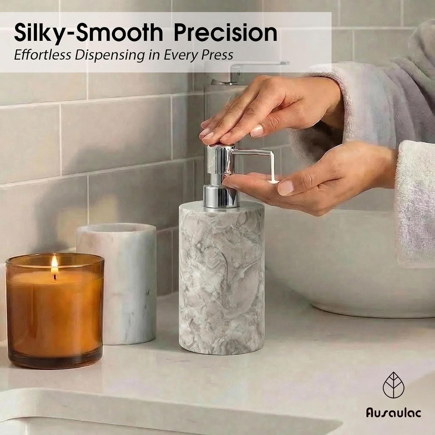 Marble Soap Dispenser, Hand Soap Dispenser for Bathroom Kitchen Countertop - Lotion and Liquid Soap Dispenser (1, Grey)