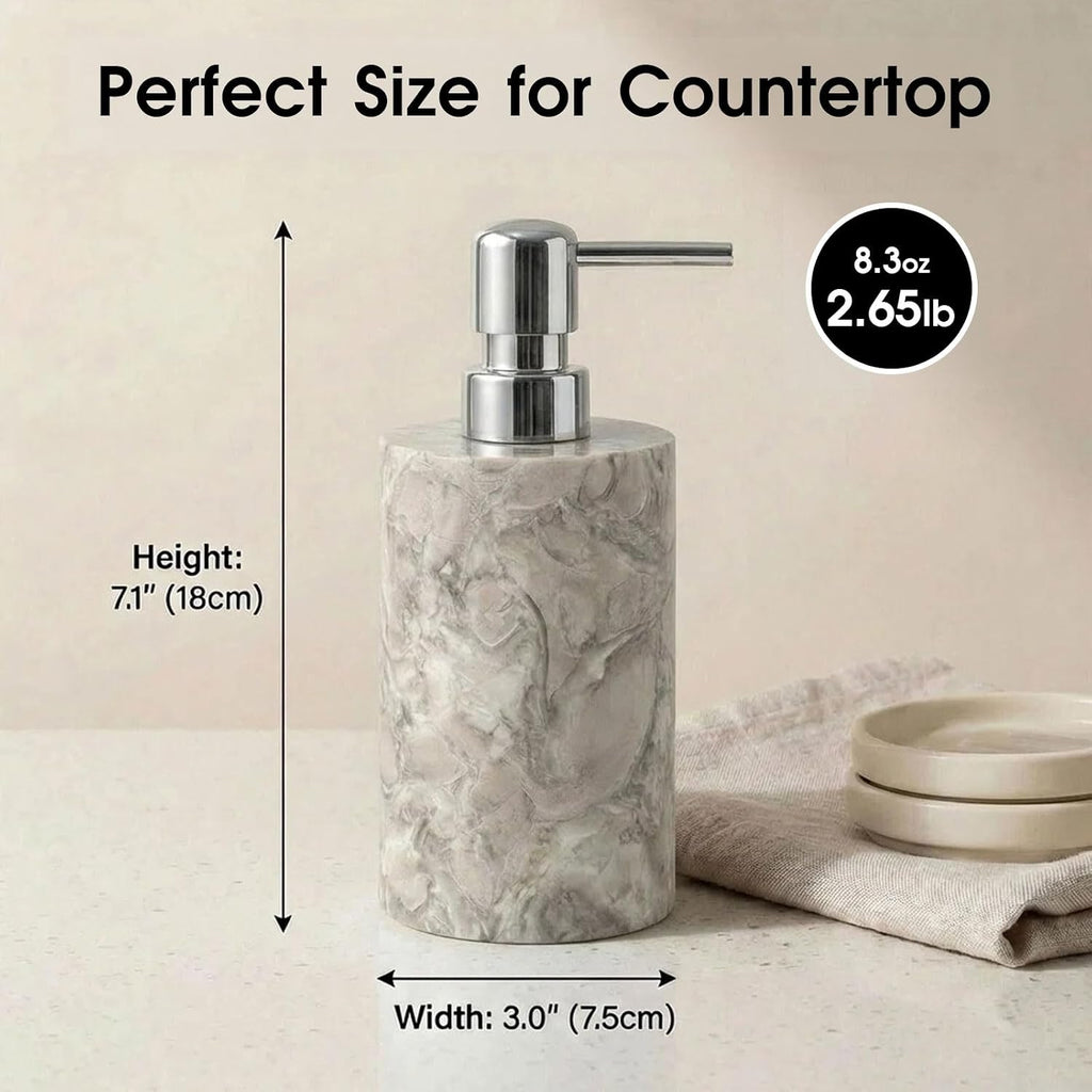 Marble Soap Dispenser, Hand Soap Dispenser for Bathroom Kitchen Countertop - Lotion and Liquid Soap Dispenser (1, Grey)