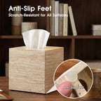 Natural Travertine Tissue Box Cover - Square Facial Tissue Holder for Bathroom Vanity, Living Room & Office - Heavyweight Stone Cover fits Standard Cube Boxes, 5.5x5.5in (Beige)