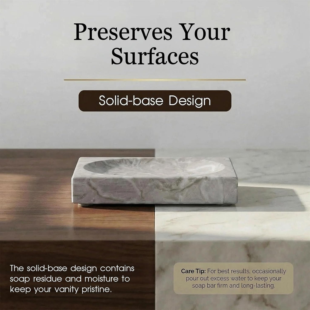 Natural Marble Soap Dish - 1.1lb Heavyweight Solid Base Soap Holder for Bathroom Vanity & Kitchen Sink - Non-Slip Handcrafted Stone Tray Shields Countertop Surfaces(Gray)
