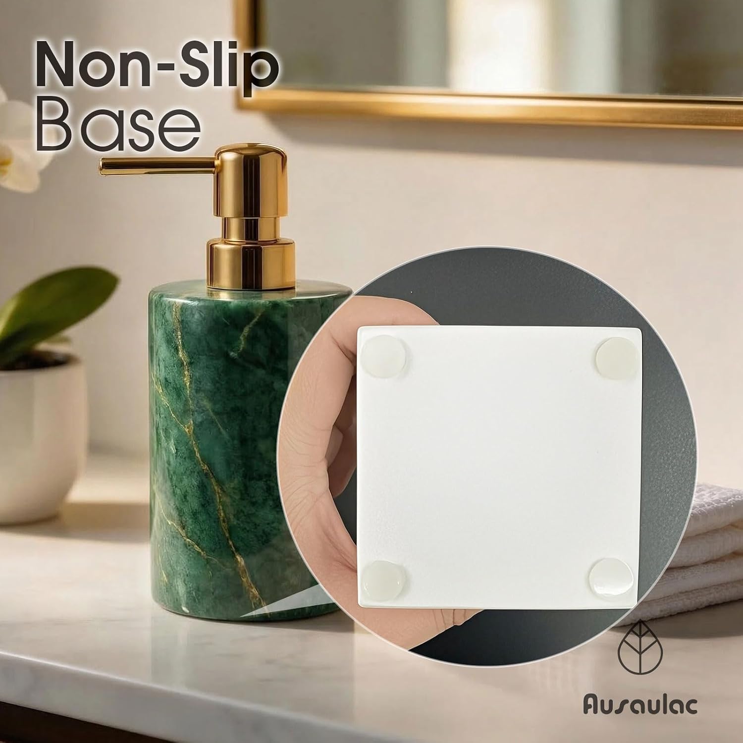 Marble Soap Dispenser, Hand Soap Dispenser for Bathroom Kitchen Countertop - Lotion and Liquid Soap Dispenser (1, Green)