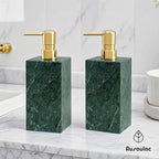 2 Set Real Natural Marble Soap Dispenser with Stainless Steel Pump – Decorative Liquid Hand Soap Bottle for Kitchen & Bathroom, Compatible with Lotion, Dish Soap & Shower Gel (Green)