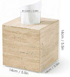 Natural Travertine Tissue Box Cover - Square Facial Tissue Holder for Bathroom Vanity, Living Room & Office - Heavyweight Stone Cover fits Standard Cube Boxes, 5.5x5.5in (Beige)