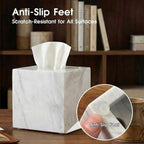 Natural Marble Tissue Box Cover - Square Facial Tissue Holder for Bathroom Vanity, Living Room & Office - Heavyweight Stone Cover fits Standard Cube Boxes, 5.5x5.5in (White)