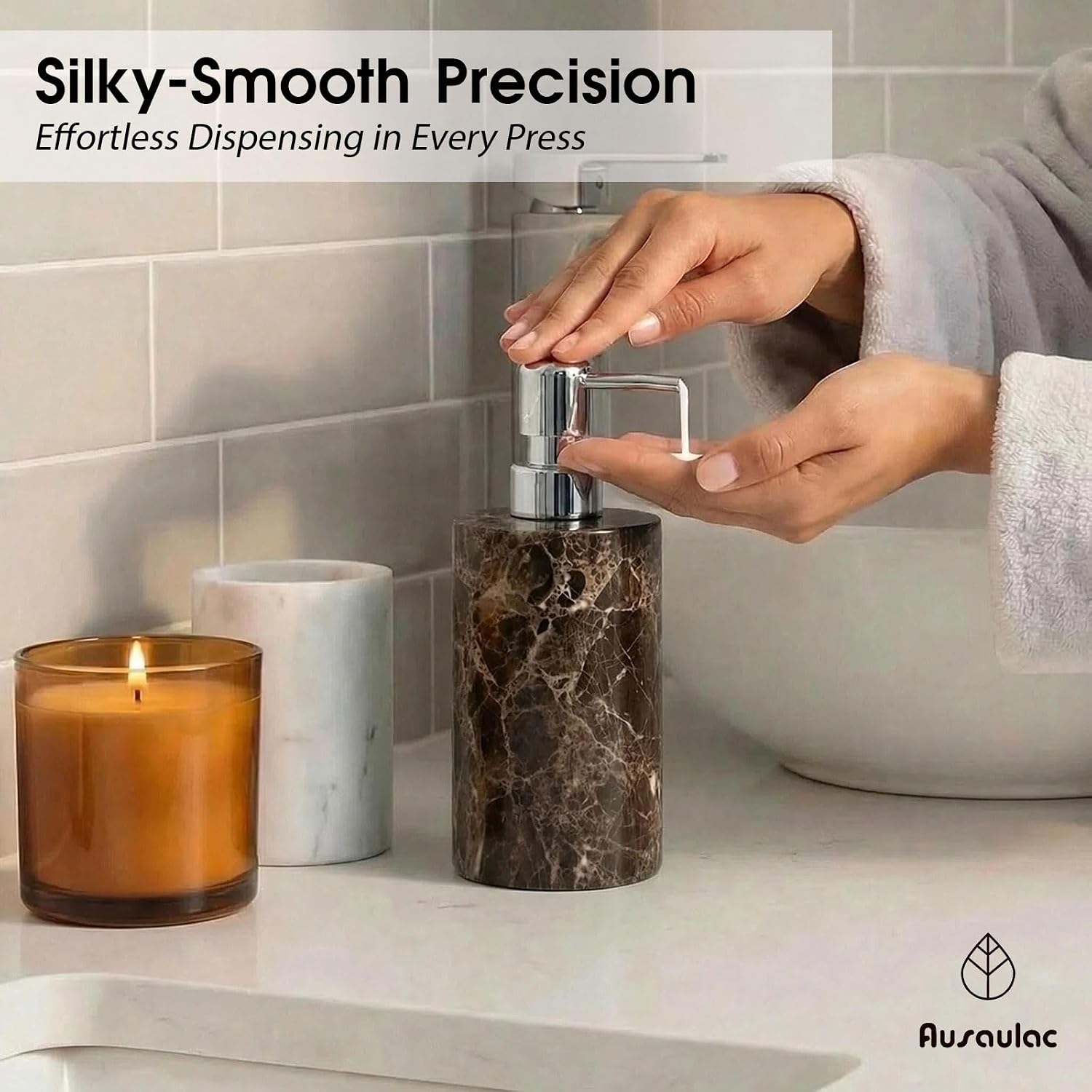 Marble Soap Dispenser, Hand Soap Dispenser for Bathroom Kitchen Countertop - Lotion and Liquid Soap Dispenser (1, Coffee)