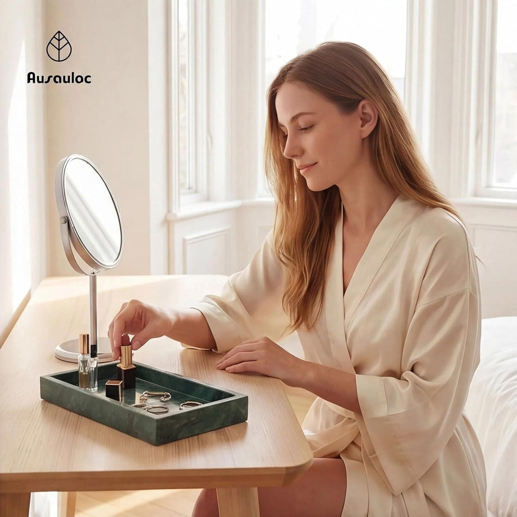 Natural Marble Tray Heavyweight Stone Vanity Tray for Bathroom Countertop, Coffee Table & Dresser - Handcrafted Rectangular Organizer (Green, 9.84" x 4.72" x 1.18")