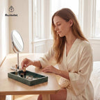 Natural Marble Tray Heavyweight Stone Vanity Tray for Bathroom Countertop, Coffee Table & Dresser - Handcrafted Rectangular Organizer (Green, 9.84" x 4.72" x 1.18")