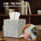 Natural Marble Tissue Box Cover - Square Facial Tissue Holder for Bathroom Vanity, Living Room & Office - Heavyweight Stone Cover fits Standard Cube Boxes, 5.5x5.5in (Gray)