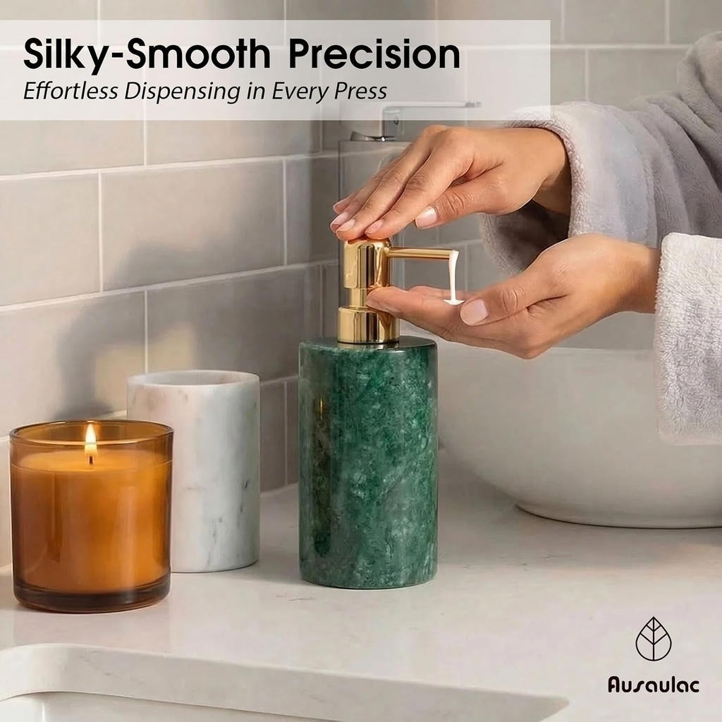 Marble Soap Dispenser, Hand Soap Dispenser for Bathroom Kitchen Countertop - Lotion and Liquid Soap Dispenser (1, Green)