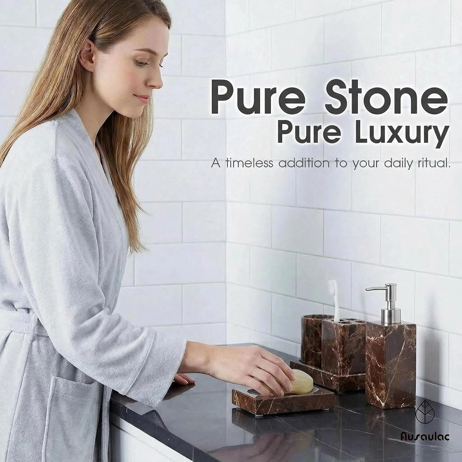 Natural Marble Soap Dish - 1.1lb Heavyweight Solid Base Soap Holder for Bathroom Vanity & Kitchen Sink - Non-Slip Handcrafted Stone Tray Shields Countertop Surfaces (Coffee)