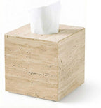 Natural Travertine Tissue Box Cover - Square Facial Tissue Holder for Bathroom Vanity, Living Room & Office - Heavyweight Stone Cover fits Standard Cube Boxes, 5.5x5.5in (Beige)