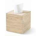 Natural Travertine Tissue Box Cover - Square Facial Tissue Holder for Bathroom Vanity, Living Room & Office - Heavyweight Stone Cover fits Standard Cube Boxes, 5.5x5.5in (Beige)