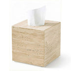 Natural Marble Tissue Box Cover - Square Facial Tissue Holder for Bathroom Vanity, Living Room & Office - Heavyweight Stone Cover fits Standard Cube Boxes, 5.5x5.5in (White)