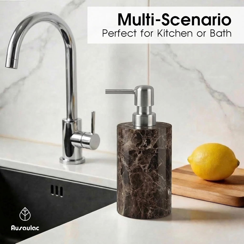 Marble Soap Dispenser, Hand Soap Dispenser for Bathroom Kitchen Countertop - Lotion and Liquid Soap Dispenser (1, Coffee)