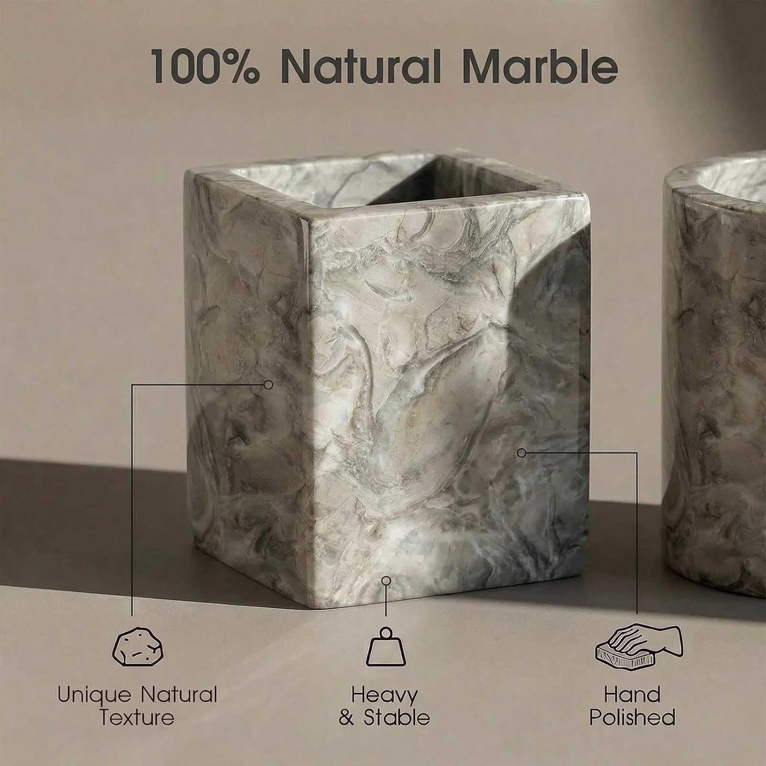 Natural Marble Tray Heavyweight Stone Vanity Tray for Bathroom Countertop, Coffee Table & Dresser - Handcrafted Rectangular Organizer (Gray, 9.84" x 4.72" x 1.18")