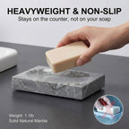 Natural Marble Soap Dish - 1.1lb Heavyweight Solid Base Soap Holder for Bathroom Vanity & Kitchen Sink - Non-Slip Handcrafted Stone Tray Shields Countertop Surfaces(Gray)