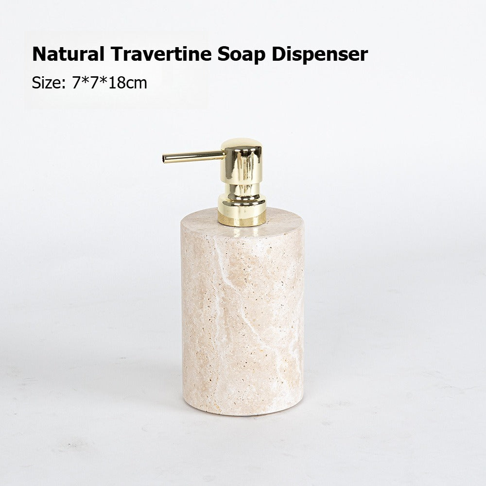 AUSAULAC Luxury Natural Travertine  Bathroom Set - Soap Dispenser, Tissue Box & Tray | Light Luxury Hotel Style