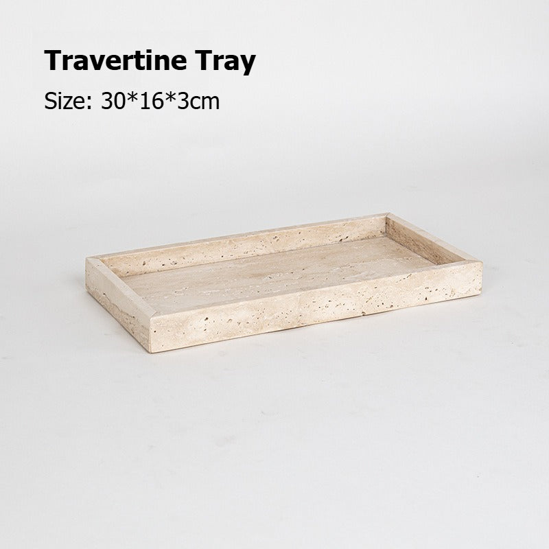AUSAULAC Luxury Natural Travertine  Bathroom Set - Soap Dispenser, Tissue Box & Tray | Light Luxury Hotel Style