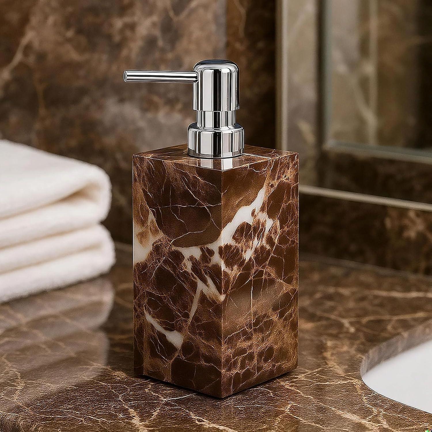 ART MACRON モアパスパウダー （ブラウン） 2個セット The Dark Emperador Soap Dispenser | Brown Marble Lotion Pump