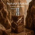 2 Pack Real Natural Marble Soap Dispenser with Stainless Steel Pump Decorative Liquid Hand Soap Bottle for Kitchen Bathroom, Compatible with Lotion, Dish Soap Shower Gel (Brown 2 Set)