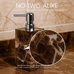 2 Pack Real Natural Marble Soap Dispenser with Stainless Steel Pump Decorative Liquid Hand Soap Bottle for Kitchen Bathroom, Compatible with Lotion, Dish Soap Shower Gel (Brown 2 Set)