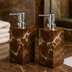 2 Pack Real Natural Marble Soap Dispenser with Stainless Steel Pump Decorative Liquid Hand Soap Bottle for Kitchen Bathroom, Compatible with Lotion, Dish Soap Shower Gel (White 2 Set)