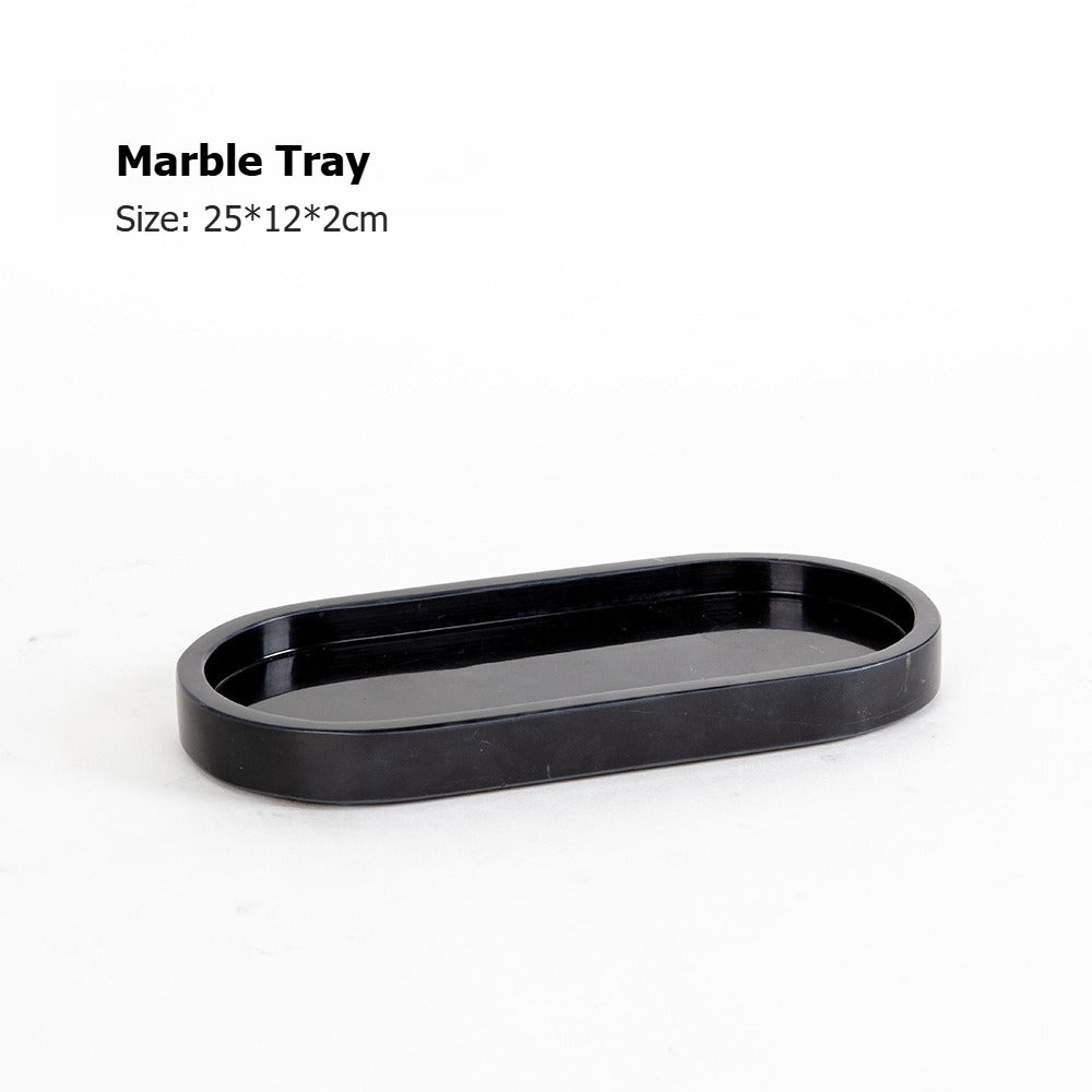 AUSAULAC Luxury Marble Bathroom Set - Soap Dispenser, Tissue Box & Tray | Light Luxury Hotel Style