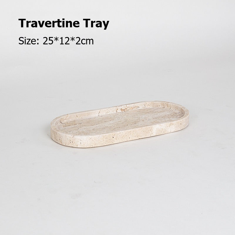 AUSAULAC Luxury Natural Travertine  Bathroom Set - Soap Dispenser, Tissue Box & Tray | Light Luxury Hotel Style