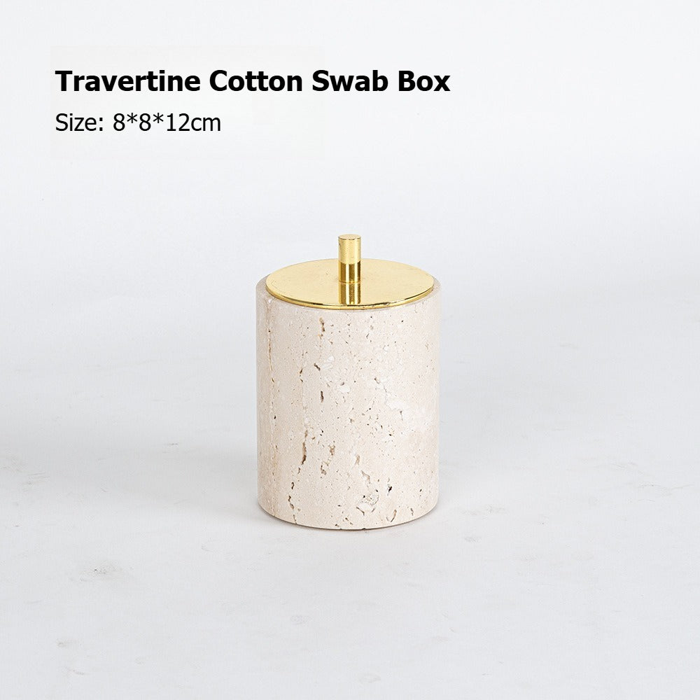 AUSAULAC Luxury Natural Travertine  Bathroom Set - Soap Dispenser, Tissue Box & Tray | Light Luxury Hotel Style