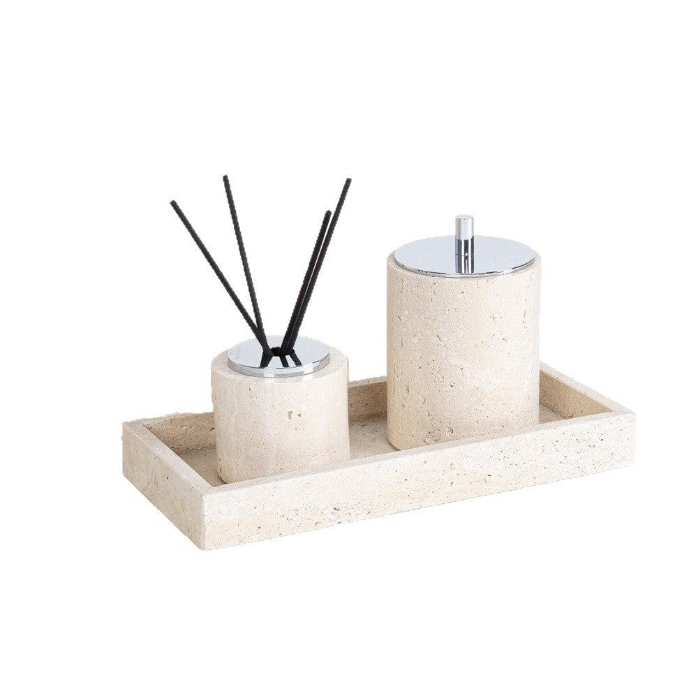 AUSAULAC Luxury Natural Travertine  Bathroom Set - Soap Dispenser, Tissue Box & Tray | Light Luxury Hotel Style