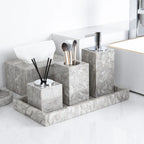 AUSAULAC Hermes Grey Complete 5-piece marble bathroom accessory set - Luxury Natural Stone Home Decor