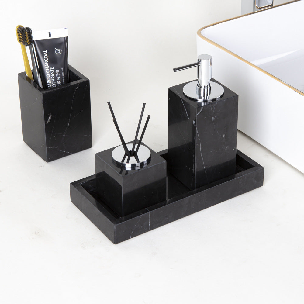 AUSAULAC Luxury Marble Bathroom Set - Soap Dispenser, Tissue Box & Tray | Light Luxury Hotel Style