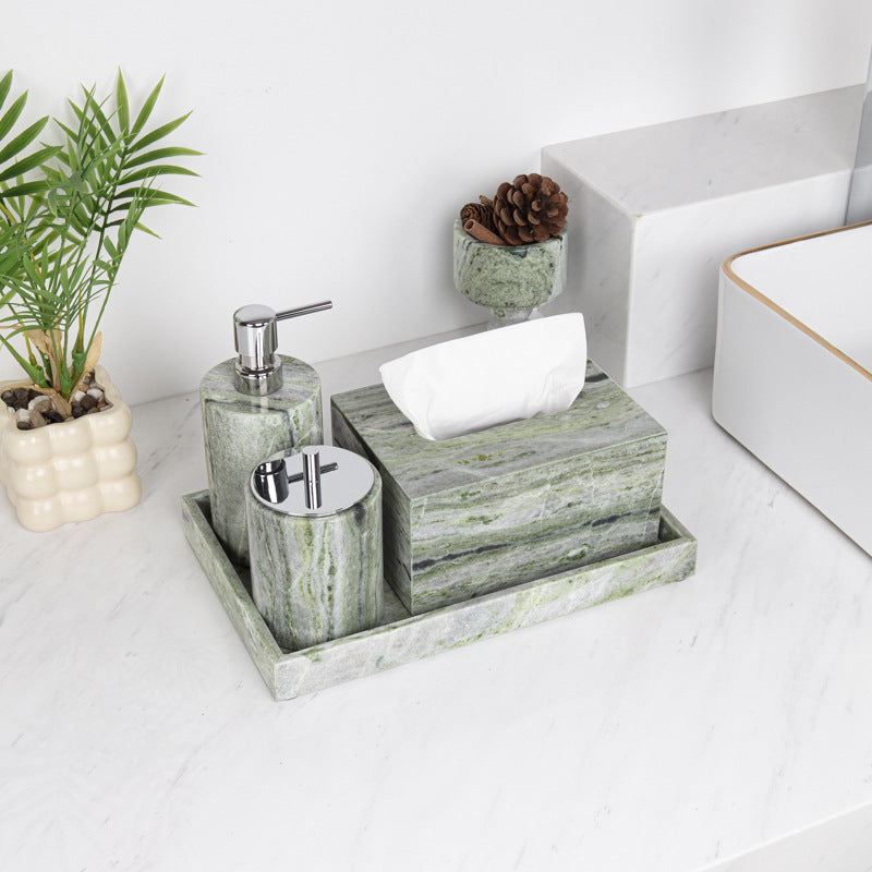 AUSAULAC Luxury Marble Bathroom Set - Soap Dispenser, Tissue Box & Tray | Light Luxury Hotel Style