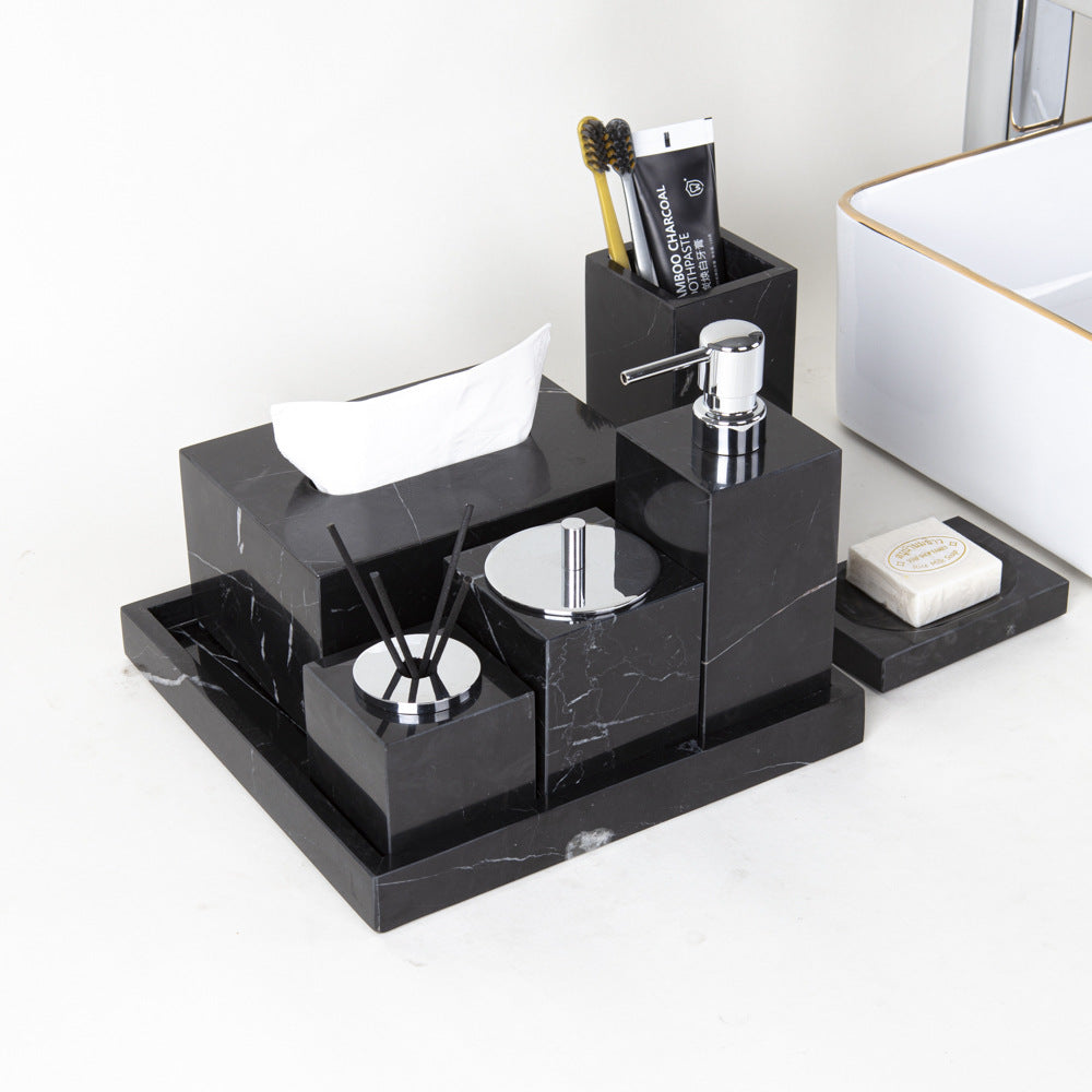 AUSAULAC Luxury Marble Bathroom Set - Soap Dispenser, Tissue Box & Tray | Light Luxury Hotel Style