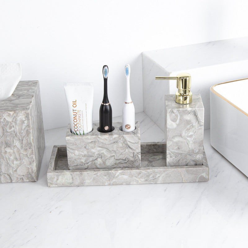 AUSAULAC Luxury Marble Bathroom Set - Soap Dispenser, Tissue Box & Tray | Light Luxury Hotel Style