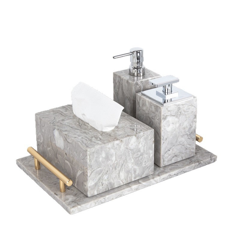 AUSAULAC Luxury Marble Bathroom Set - Soap Dispenser, Tissue Box & Tray | Light Luxury Hotel Style