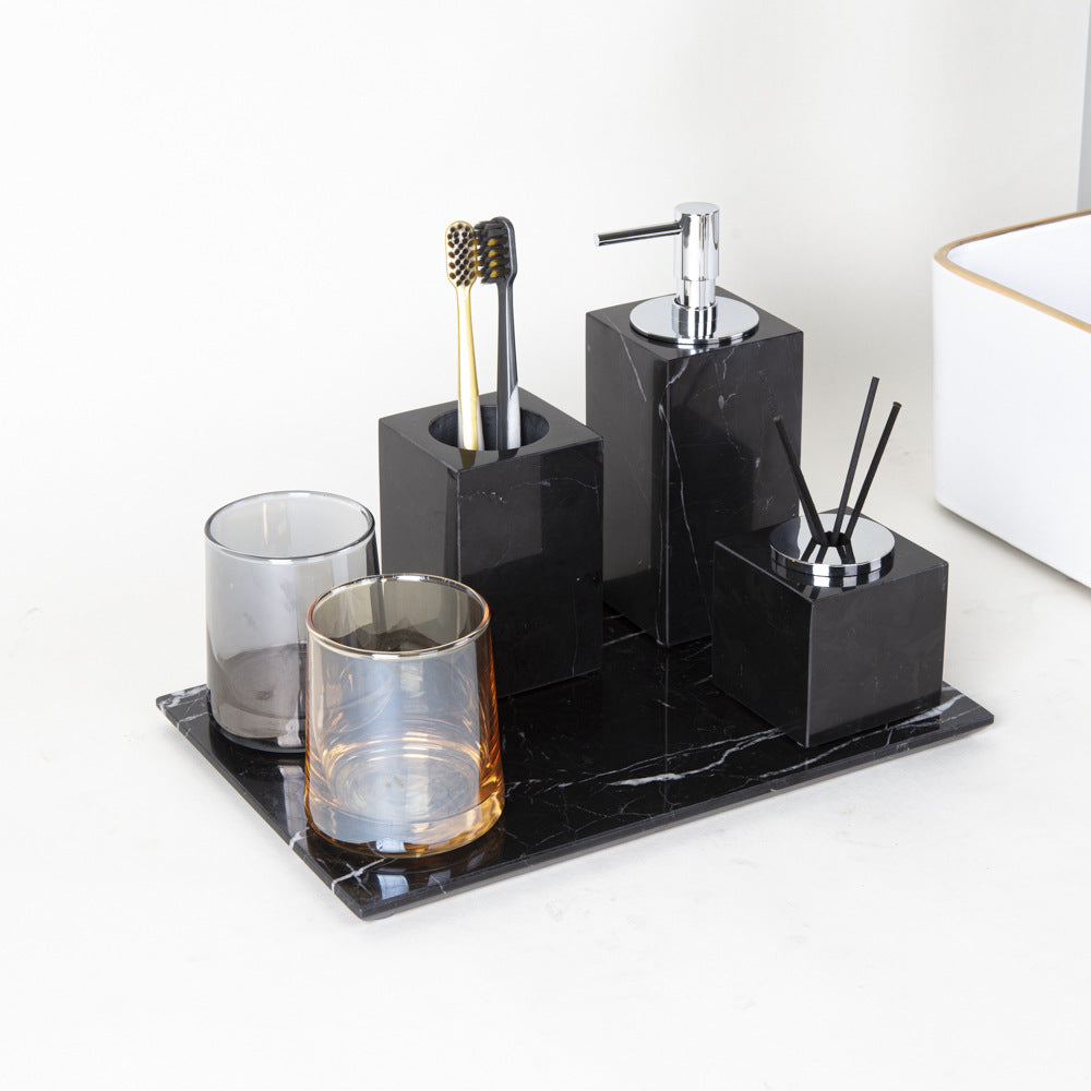 AUSAULAC Luxury Marble Bathroom Set - Soap Dispenser, Tissue Box & Tray | Light Luxury Hotel Style