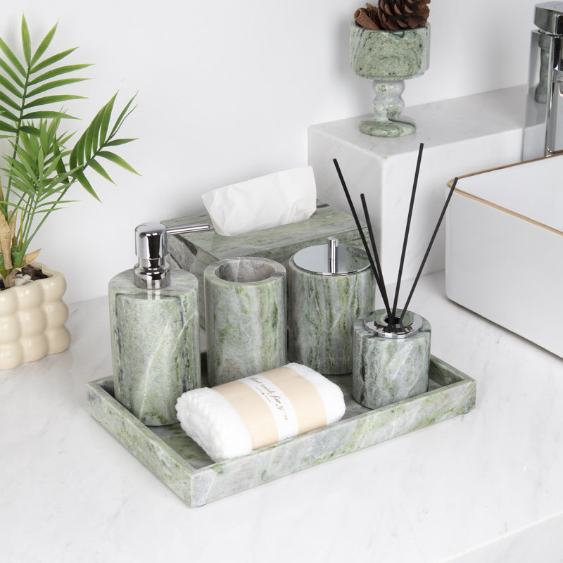 AUSAULAC Luxury Marble Bathroom Set - Soap Dispenser, Tissue Box & Tray | Light Luxury Hotel Style