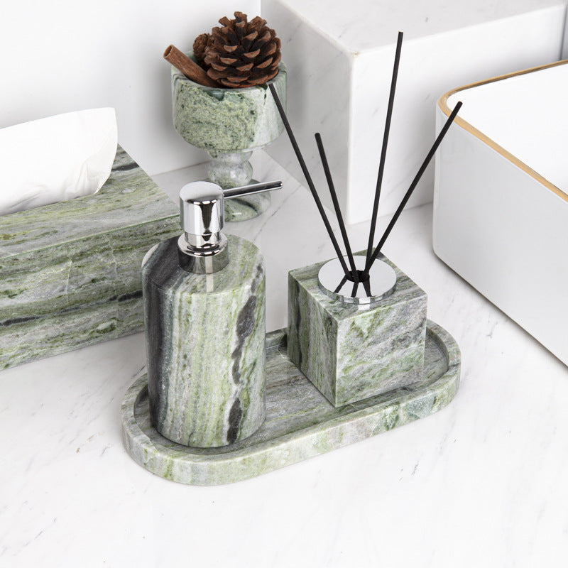AUSAULAC Luxury Marble Bathroom Set - Soap Dispenser, Tissue Box & Tray | Light Luxury Hotel Style