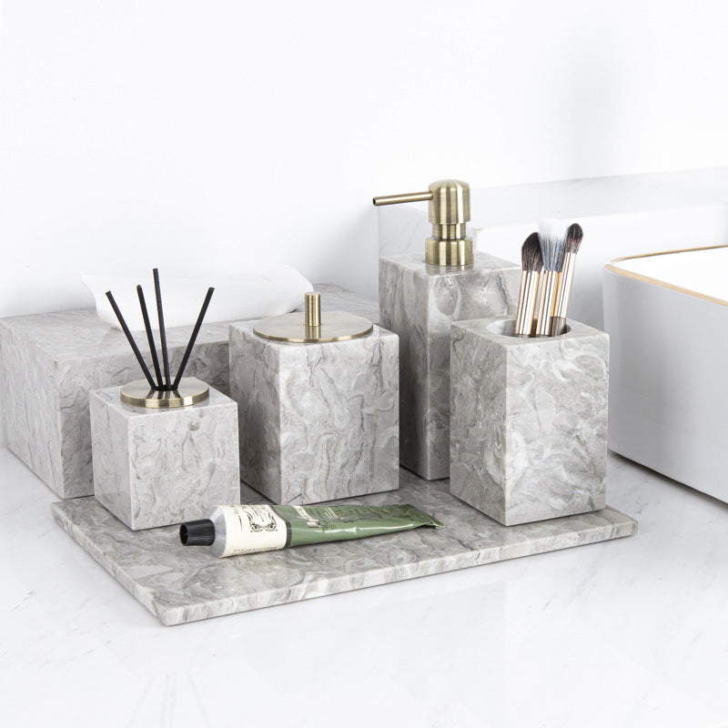 AUSAULAC Luxury Marble Bathroom Set - Soap Dispenser, Tissue Box & Tray | Light Luxury Hotel Style