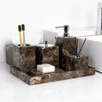AUSAULAC Dark Emperador Complete 5-piece marble bathroom accessory set - Luxury Natural Stone Home Decor