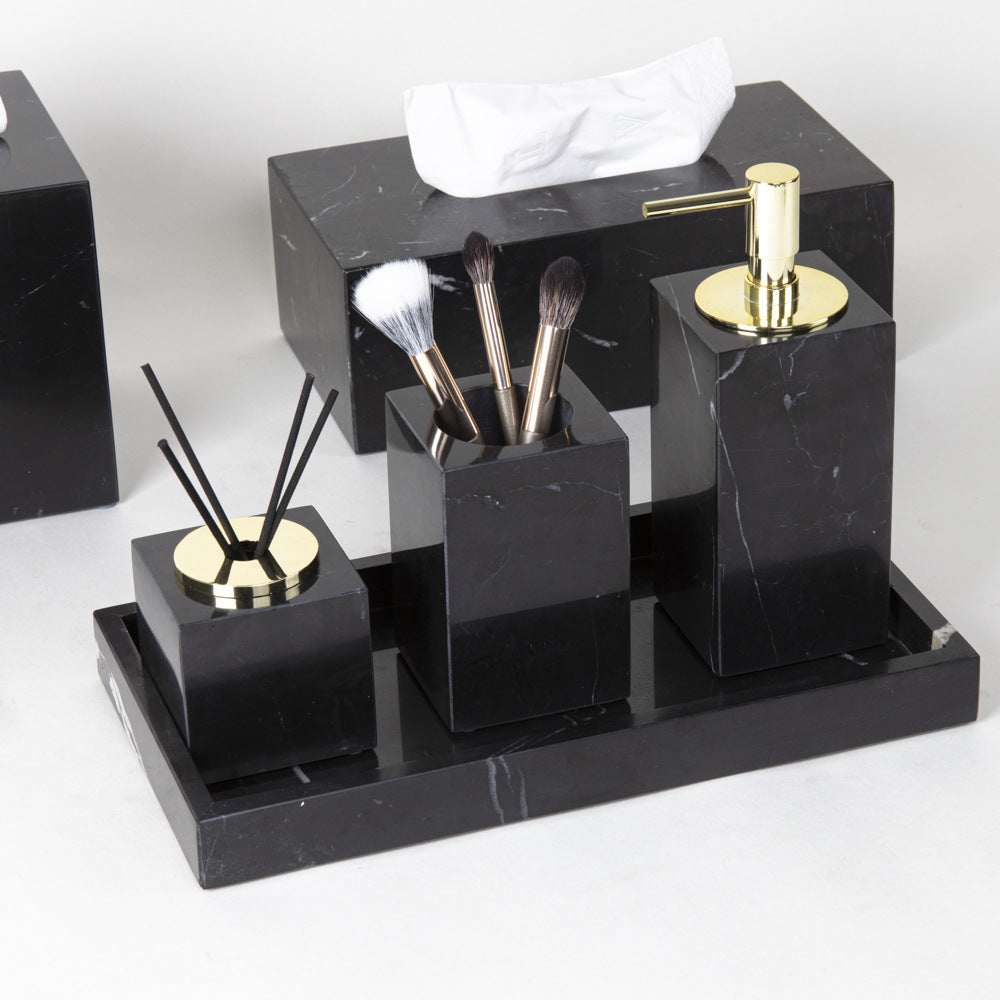 AUSAULAC Luxury Marble Bathroom Set - Soap Dispenser, Tissue Box & Tray | Light Luxury Hotel Style