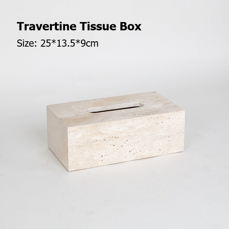 AUSAULAC Luxury Natural Travertine  Bathroom Set - Soap Dispenser, Tissue Box & Tray | Light Luxury Hotel Style