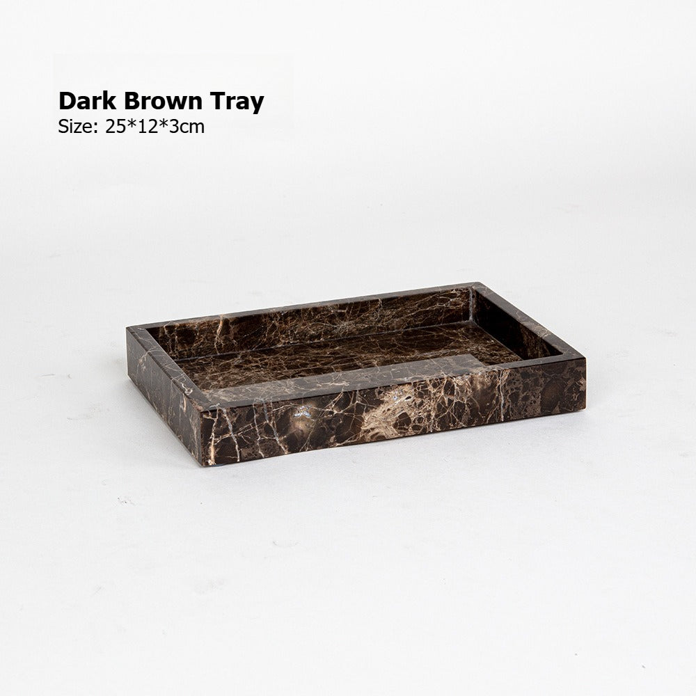 AUSAULAC Luxury Marble Bathroom Set - Soap Dispenser, Tissue Box & Tray | Light Luxury Hotel Style Dark Brown