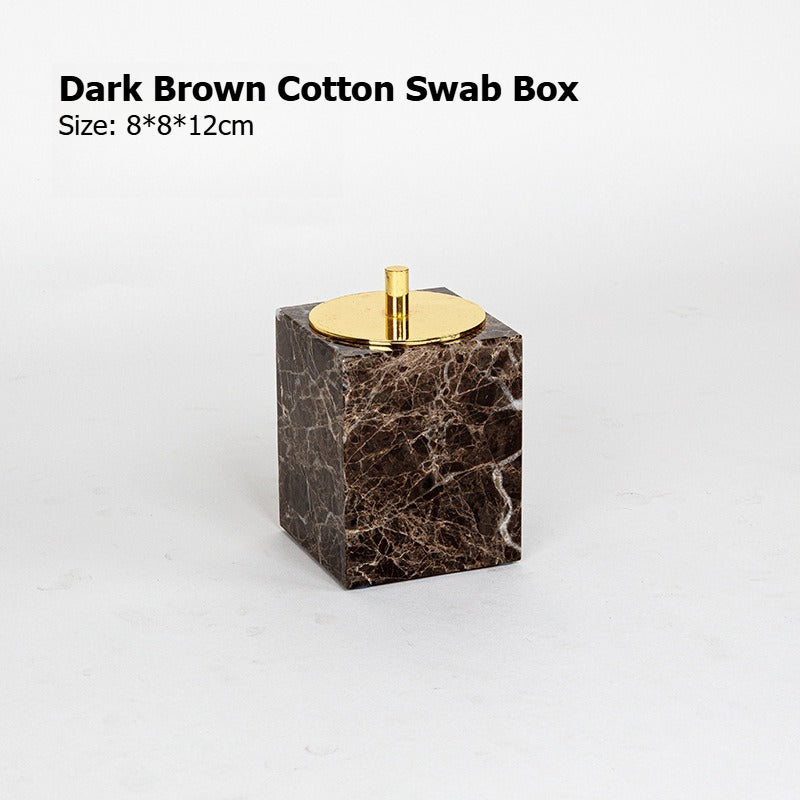 AUSAULAC Luxury Marble Bathroom Set - Soap Dispenser, Tissue Box & Tray | Light Luxury Hotel Style Dark Brown