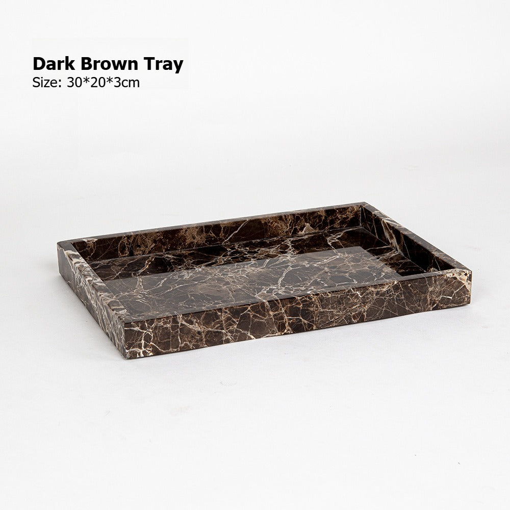 AUSAULAC Luxury Marble Bathroom Set - Soap Dispenser, Tissue Box & Tray | Light Luxury Hotel Style Dark Brown